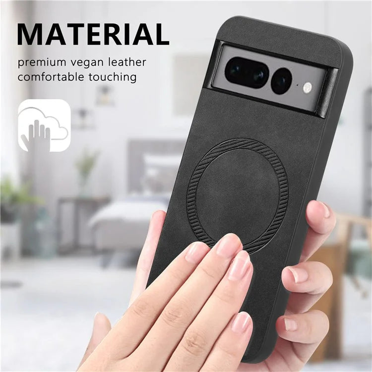 For Google Pixel 7 Pro 5G Leather Back Case Compatible with MagSafe Skin-Touch Phone Cover