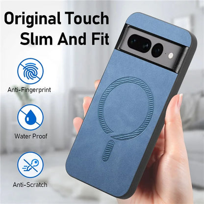 For Google Pixel 7 Pro 5G Leather Back Case Compatible with MagSafe Skin-Touch Phone Cover
