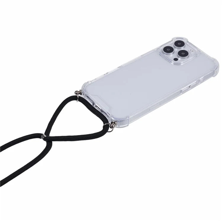 For iPhone 16 Pro Max Crossbody Case Acrylic + TPU Transparent Phone Cover Reinforced Corners