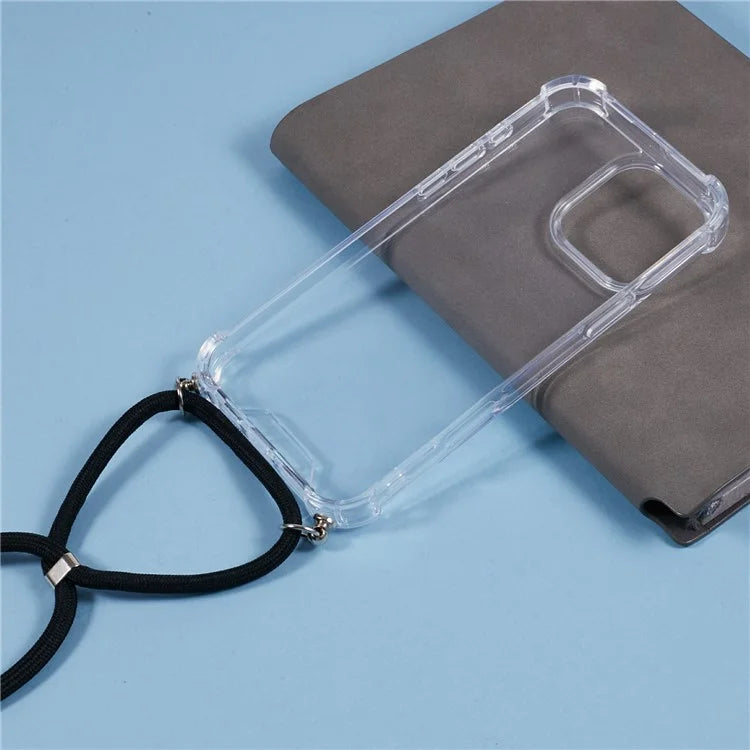 For iPhone 16 Pro Max Crossbody Case Acrylic + TPU Transparent Phone Cover Reinforced Corners