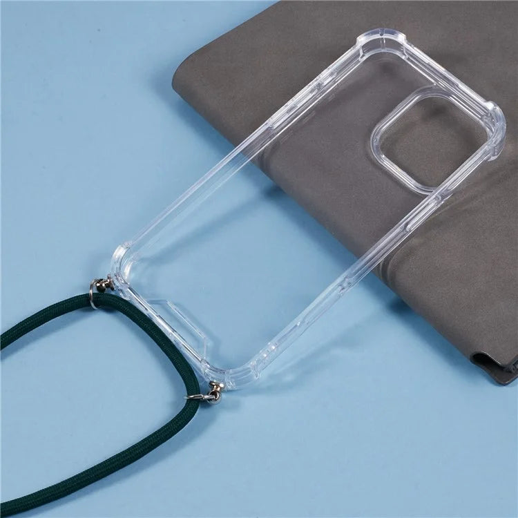 For iPhone 16 Pro Max Crossbody Case Acrylic + TPU Transparent Phone Cover Reinforced Corners