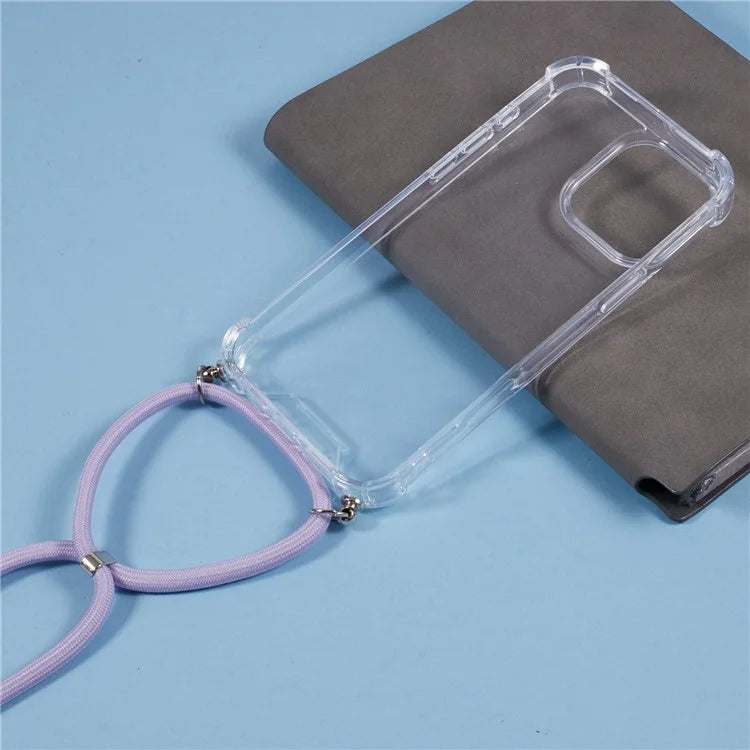 For iPhone 16 Pro Max Crossbody Case Acrylic + TPU Transparent Phone Cover Reinforced Corners