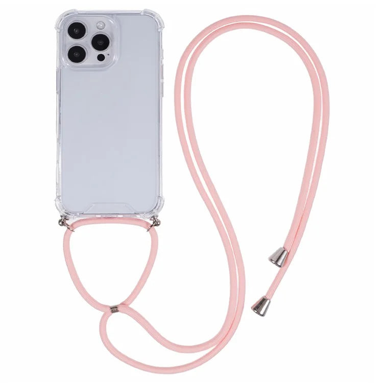 For iPhone 16 Pro Max Crossbody Case Acrylic + TPU Transparent Phone Cover Reinforced Corners