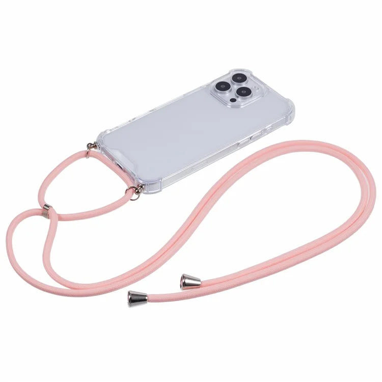 For iPhone 16 Pro Max Crossbody Case Acrylic + TPU Transparent Phone Cover Reinforced Corners