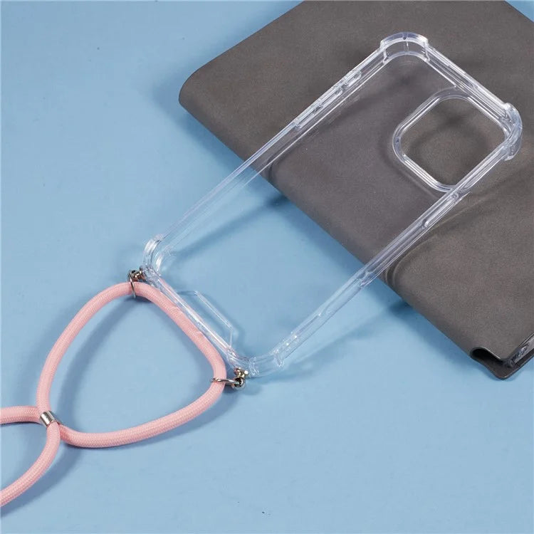 For iPhone 16 Pro Max Crossbody Case Acrylic + TPU Transparent Phone Cover Reinforced Corners