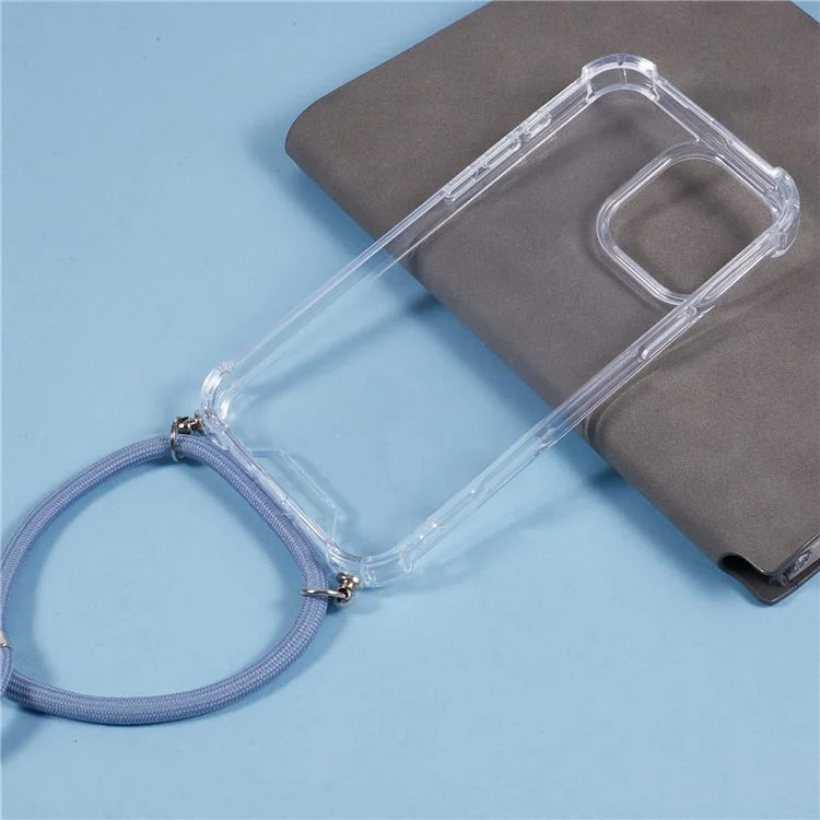 For iPhone 16 Pro Max Crossbody Case Acrylic + TPU Transparent Phone Cover Reinforced Corners