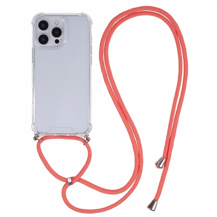 For iPhone 16 Pro Max Crossbody Case Acrylic + TPU Transparent Phone Cover Reinforced Corners