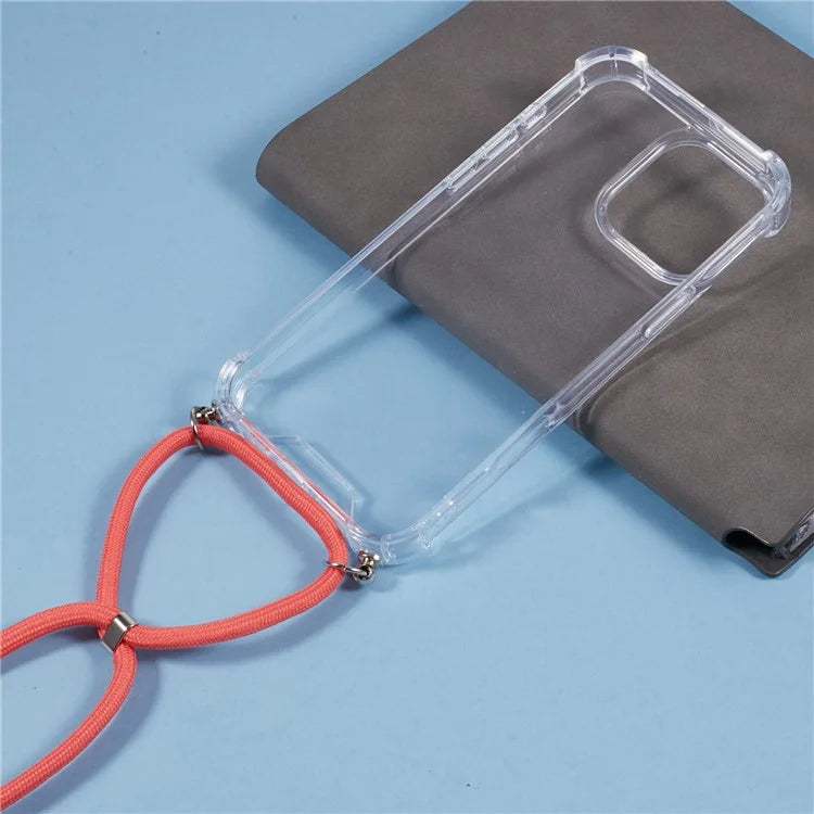For iPhone 16 Pro Max Crossbody Case Acrylic + TPU Transparent Phone Cover Reinforced Corners