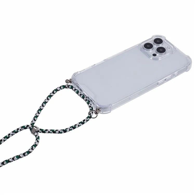 For iPhone 16 Pro Max Crossbody Case Acrylic + TPU Transparent Phone Cover Reinforced Corners