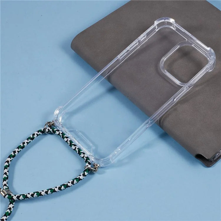 For iPhone 16 Pro Max Crossbody Case Acrylic + TPU Transparent Phone Cover Reinforced Corners