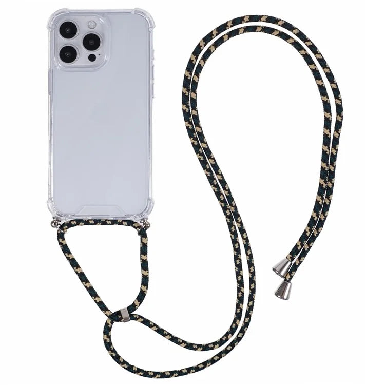 For iPhone 16 Pro Max Crossbody Case Acrylic + TPU Transparent Phone Cover Reinforced Corners