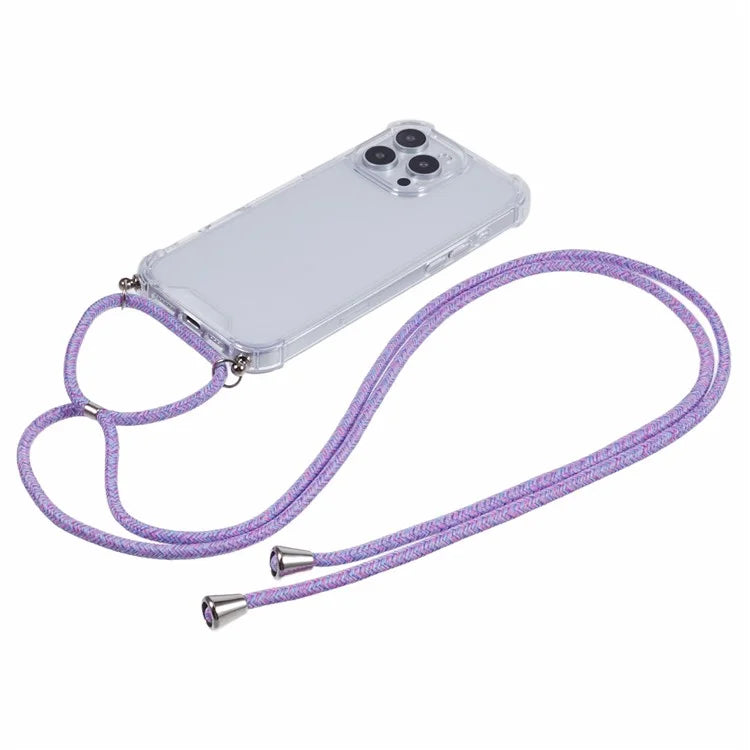 For iPhone 16 Pro Max Crossbody Case Acrylic + TPU Transparent Phone Cover Reinforced Corners