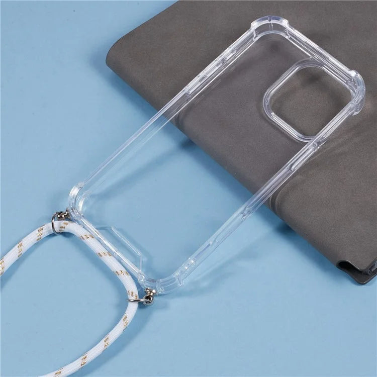 For iPhone 16 Pro Max Crossbody Case Acrylic + TPU Transparent Phone Cover Reinforced Corners