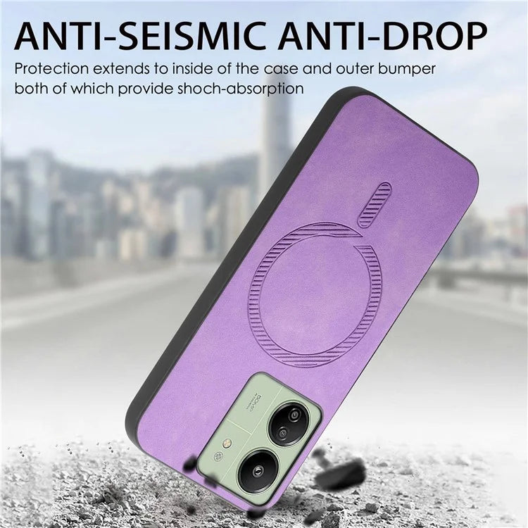 For Xiaomi Poco C65 4G  /  Redmi 13C 4G Leather Back Case Compatible with MagSafe Skin-Touch Phone Cover