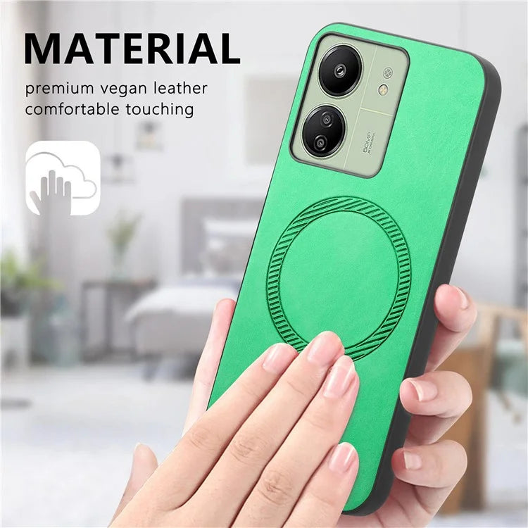 For Xiaomi Poco C65 4G  /  Redmi 13C 4G Leather Back Case Compatible with MagSafe Skin-Touch Phone Cover