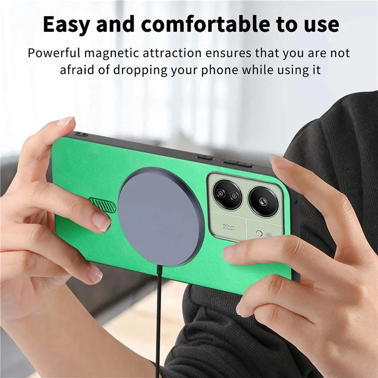 For Xiaomi Poco C65 4G  /  Redmi 13C 4G Leather Back Case Compatible with MagSafe Skin-Touch Phone Cover