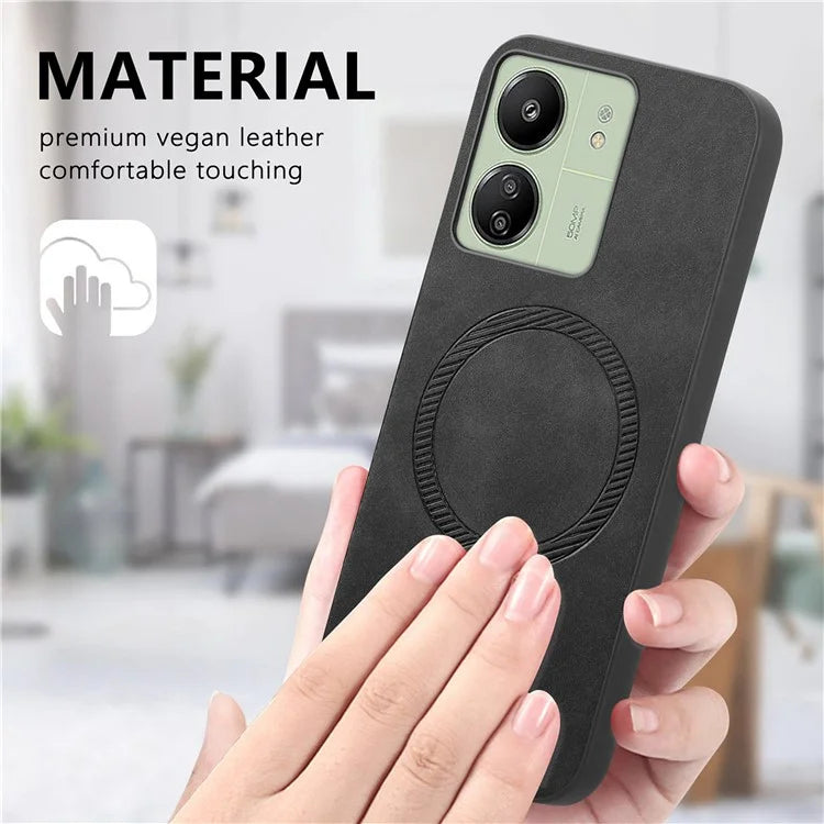 For Xiaomi Poco C65 4G  /  Redmi 13C 4G Leather Back Case Compatible with MagSafe Skin-Touch Phone Cover