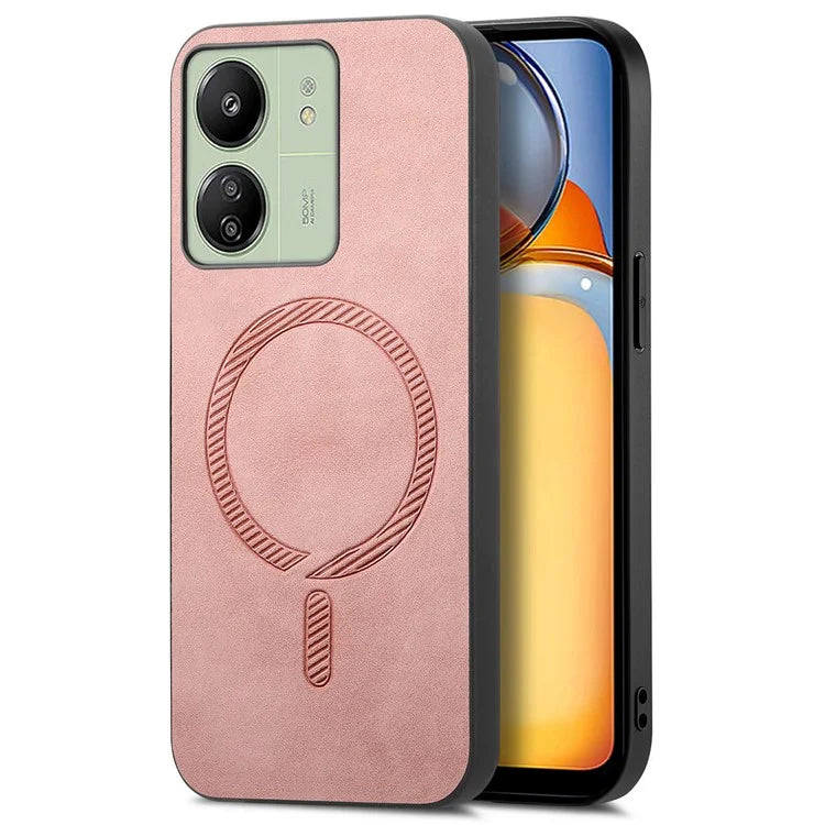 For Xiaomi Poco C65 4G  /  Redmi 13C 4G Leather Back Case Compatible with MagSafe Skin-Touch Phone Cover