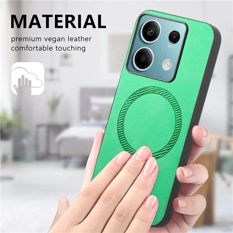 For Xiaomi Redmi Note 13 5G Leather Back Case Compatible with MagSafe Skin-Touch Phone Cover