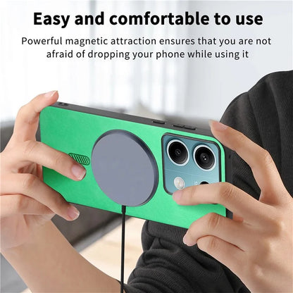 For Xiaomi Redmi Note 13 5G Leather Back Case Compatible with MagSafe Skin-Touch Phone Cover