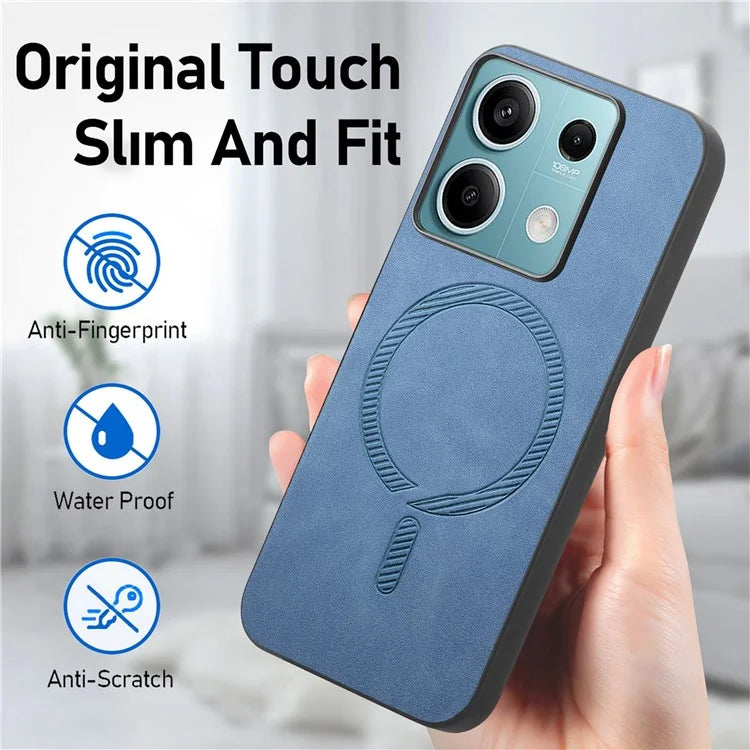 For Xiaomi Redmi Note 13 5G Leather Back Case Compatible with MagSafe Skin-Touch Phone Cover