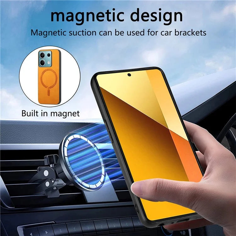 For Xiaomi Redmi Note 13 5G Leather Back Case Compatible with MagSafe Skin-Touch Phone Cover
