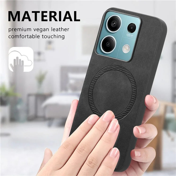 For Xiaomi Redmi Note 13 5G Leather Back Case Compatible with MagSafe Skin-Touch Phone Cover