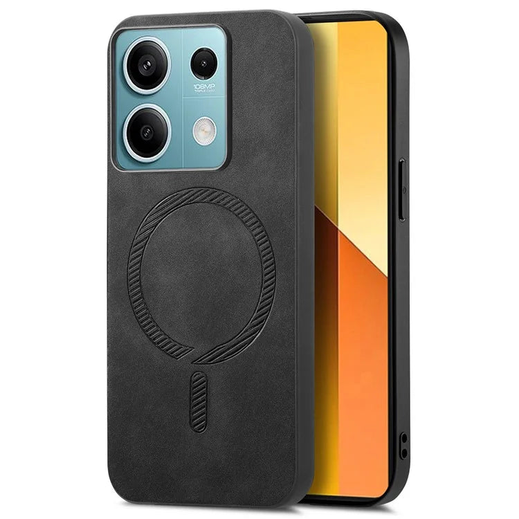 For Xiaomi Redmi Note 13 5G Leather Back Case Compatible with MagSafe Skin-Touch Phone Cover