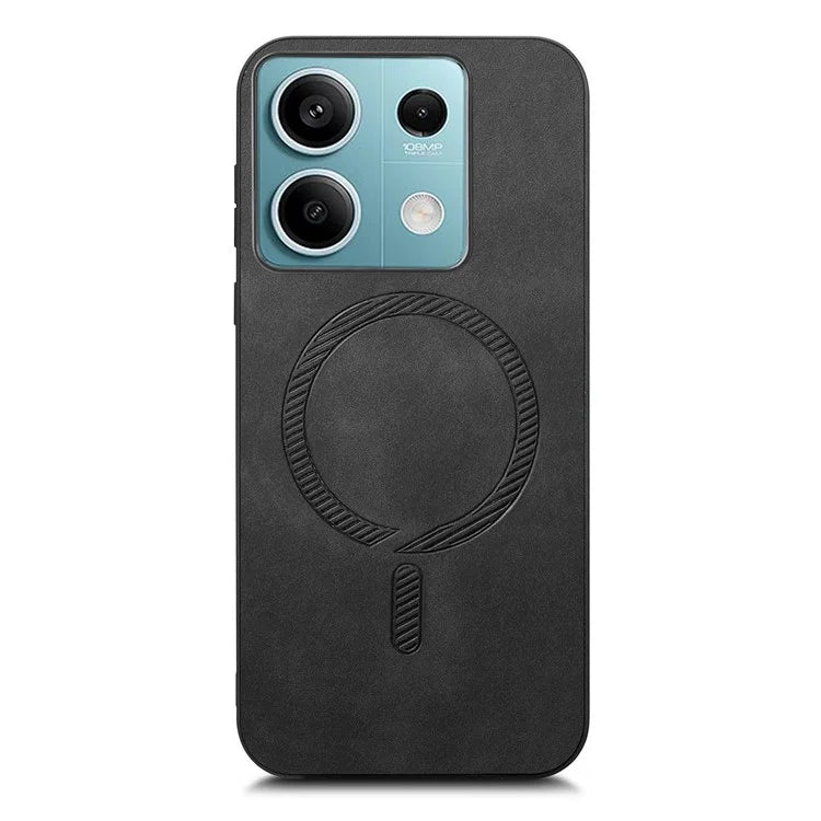 For Xiaomi Redmi Note 13 5G Leather Back Case Compatible with MagSafe Skin-Touch Phone Cover