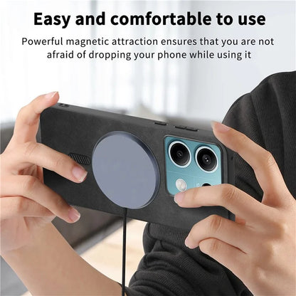 For Xiaomi Redmi Note 13 5G Leather Back Case Compatible with MagSafe Skin-Touch Phone Cover