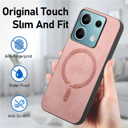 For Xiaomi Redmi Note 13 5G Leather Back Case Compatible with MagSafe Skin-Touch Phone Cover