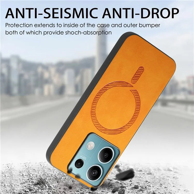 For Xiaomi Redmi Note 13 5G Leather Back Case Compatible with MagSafe Skin-Touch Phone Cover