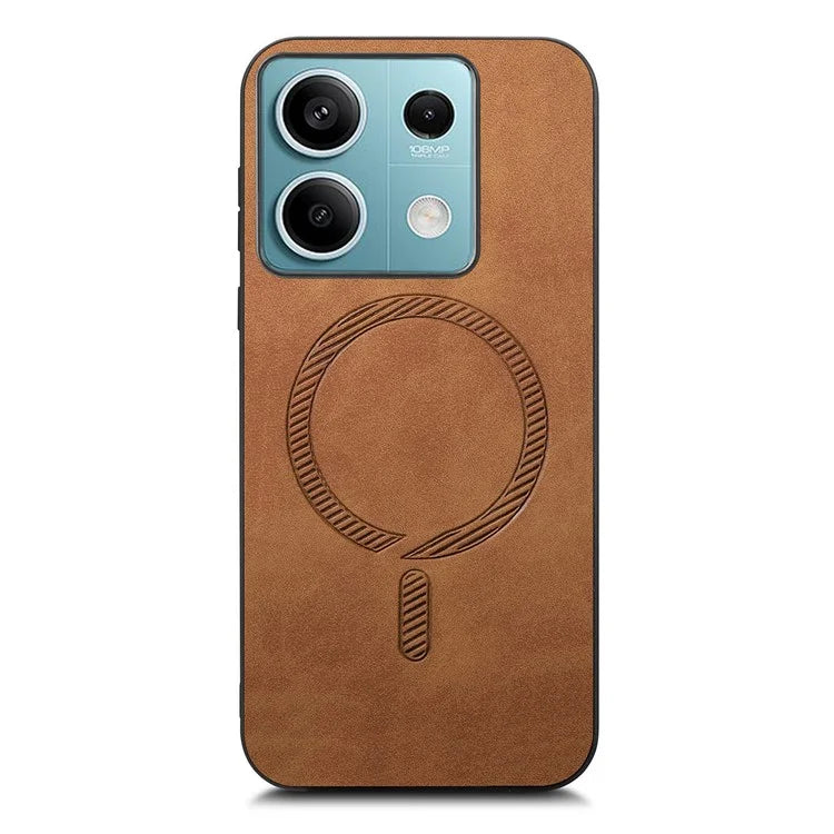 For Xiaomi Redmi Note 13 5G Leather Back Case Compatible with MagSafe Skin-Touch Phone Cover