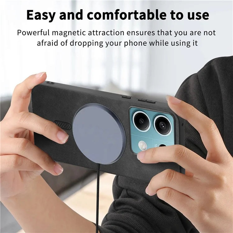 For Xiaomi Redmi Note 13 5G Leather Back Case Compatible with MagSafe Skin-Touch Phone Cover