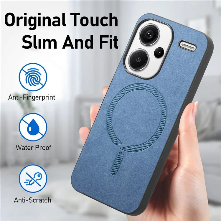 For Xiaomi Redmi Note 13 Pro+ 5G Leather Back Case Compatible with MagSafe Skin-Touch Phone Cover
