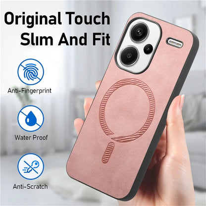For Xiaomi Redmi Note 13 Pro+ 5G Leather Back Case Compatible with MagSafe Skin-Touch Phone Cover