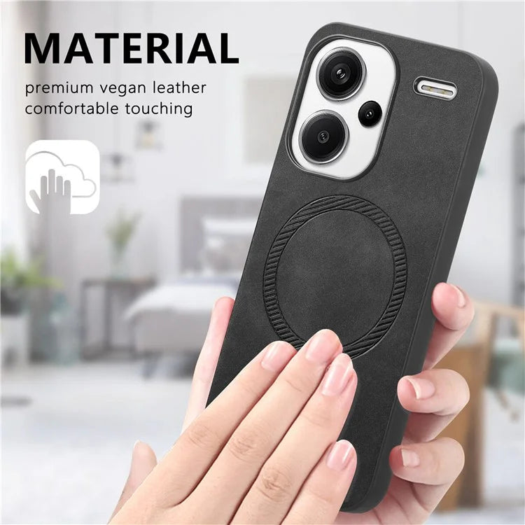 For Xiaomi Redmi Note 13 Pro+ 5G Leather Back Case Compatible with MagSafe Skin-Touch Phone Cover