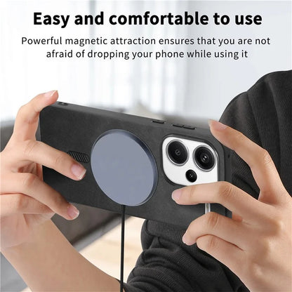 For Xiaomi Redmi Note 13 Pro+ 5G Leather Back Case Compatible with MagSafe Skin-Touch Phone Cover