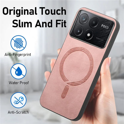For Xiaomi Poco X6 Pro 5G  /  Redmi K70E 5G Leather Back Case Compatible with MagSafe Skin-Touch Phone Cover