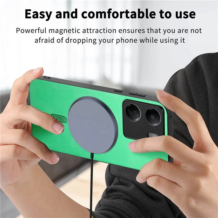For Xiaomi Redmi 13C 5G  /  13C 4G  /  13R 5G  /  Poco M6 5G Leather Back Case Compatible with MagSafe Skin-Touch Phone Cover
