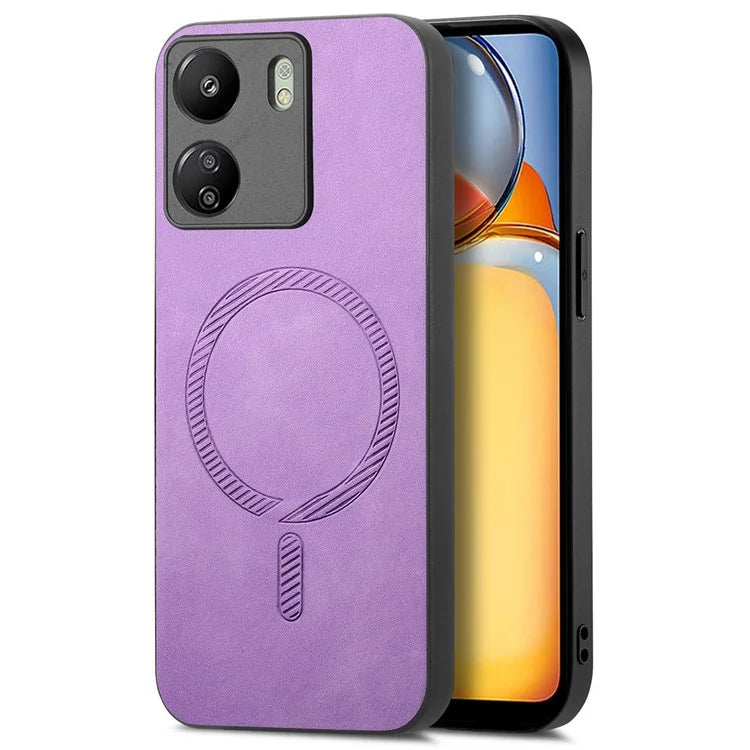 For Xiaomi Redmi 13C 5G  /  13C 4G  /  13R 5G  /  Poco M6 5G Leather Back Case Compatible with MagSafe Skin-Touch Phone Cover