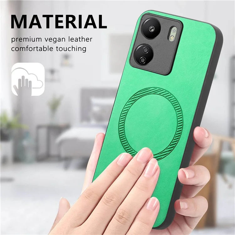 For Xiaomi Redmi 13C 5G  /  13C 4G  /  13R 5G  /  Poco M6 5G Leather Back Case Compatible with MagSafe Skin-Touch Phone Cover