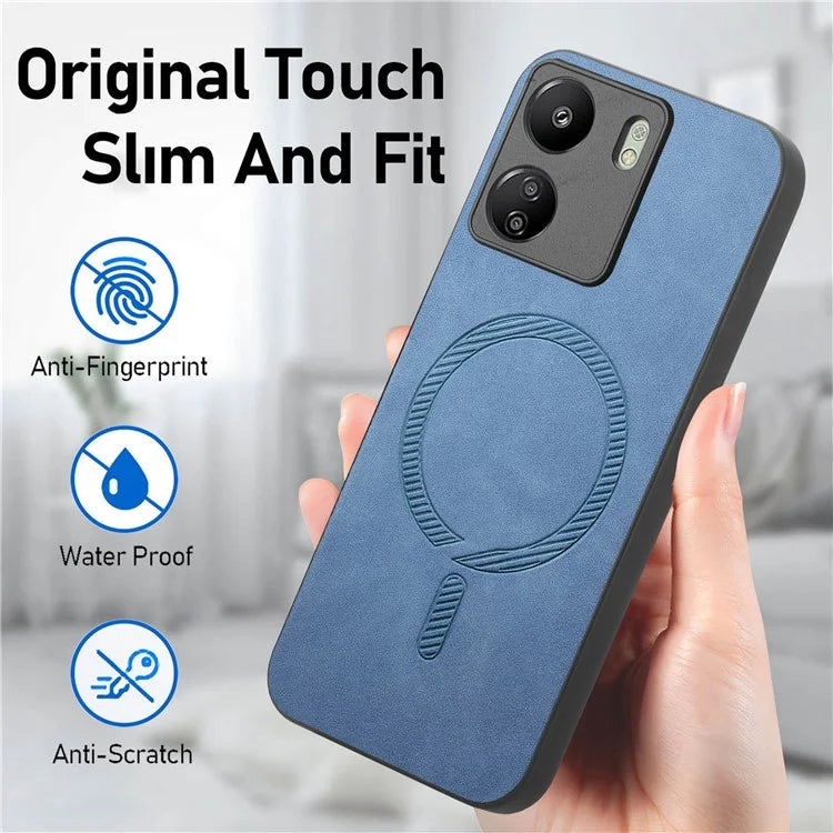 For Xiaomi Redmi 13C 5G  /  13C 4G  /  13R 5G  /  Poco M6 5G Leather Back Case Compatible with MagSafe Skin-Touch Phone Cover