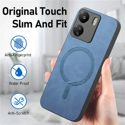 For Xiaomi Redmi 13C 5G  /  13C 4G  /  13R 5G  /  Poco M6 5G Leather Back Case Compatible with MagSafe Skin-Touch Phone Cover