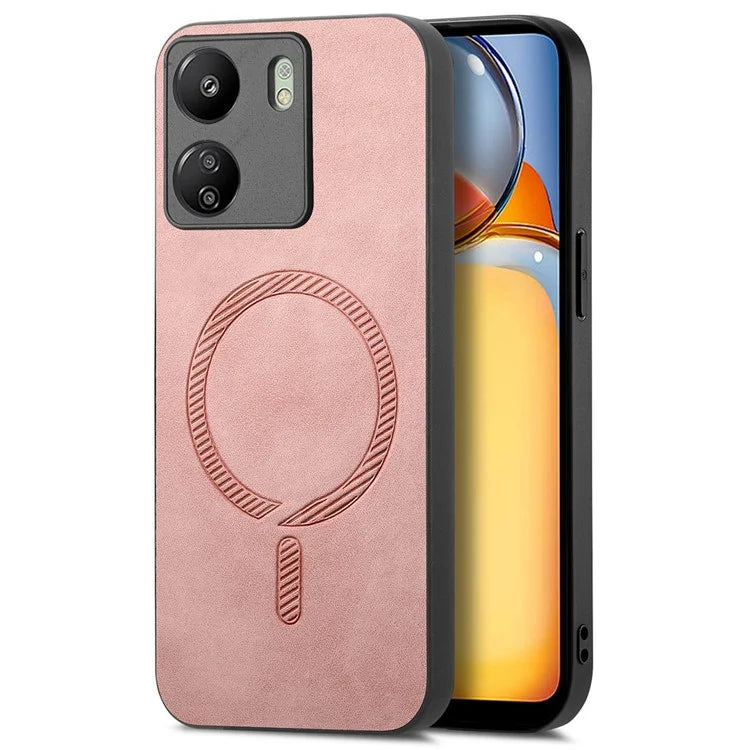 For Xiaomi Redmi 13C 5G  /  13C 4G  /  13R 5G  /  Poco M6 5G Leather Back Case Compatible with MagSafe Skin-Touch Phone Cover