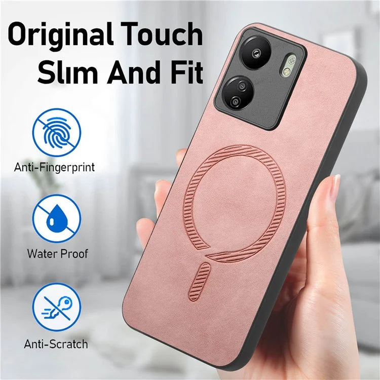 For Xiaomi Redmi 13C 5G  /  13C 4G  /  13R 5G  /  Poco M6 5G Leather Back Case Compatible with MagSafe Skin-Touch Phone Cover