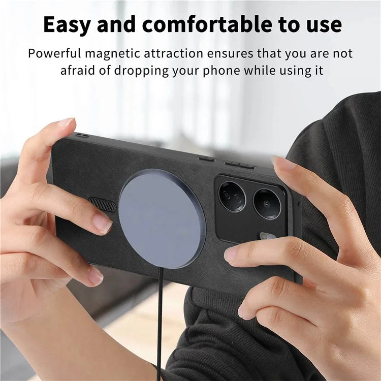 For Xiaomi Redmi 13C 5G  /  13C 4G  /  13R 5G  /  Poco M6 5G Leather Back Case Compatible with MagSafe Skin-Touch Phone Cover