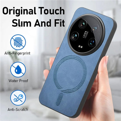 For Xiaomi 14 Ultra Leather Back Case Compatible with MagSafe Skin-Touch Phone Cover