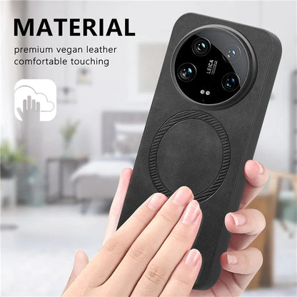 For Xiaomi 14 Ultra Leather Back Case Compatible with MagSafe Skin-Touch Phone Cover