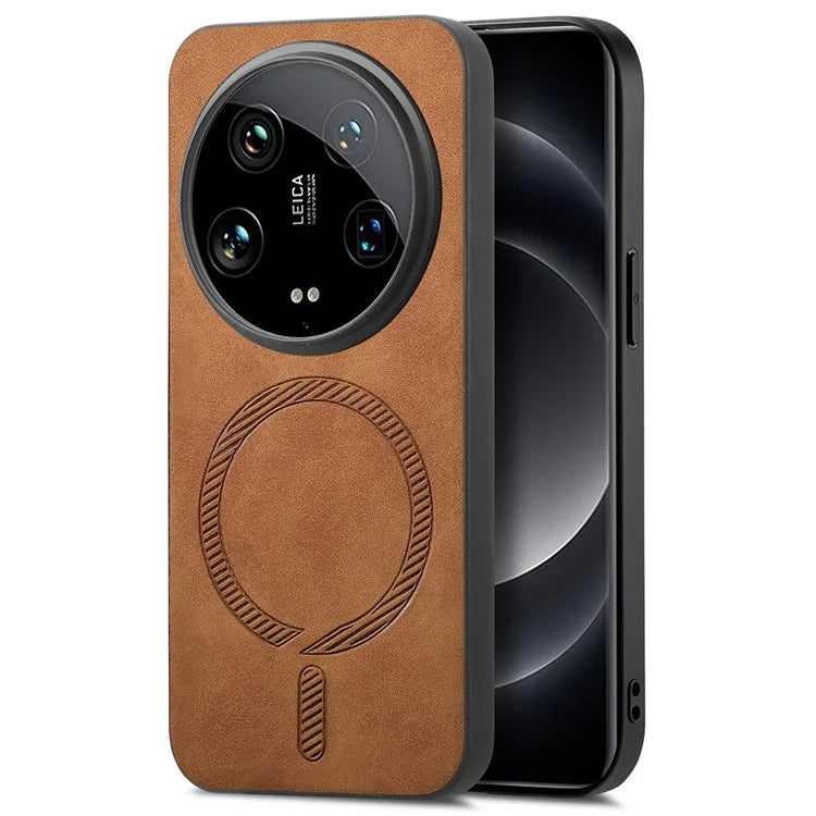 For Xiaomi 14 Ultra Leather Back Case Compatible with MagSafe Skin-Touch Phone Cover